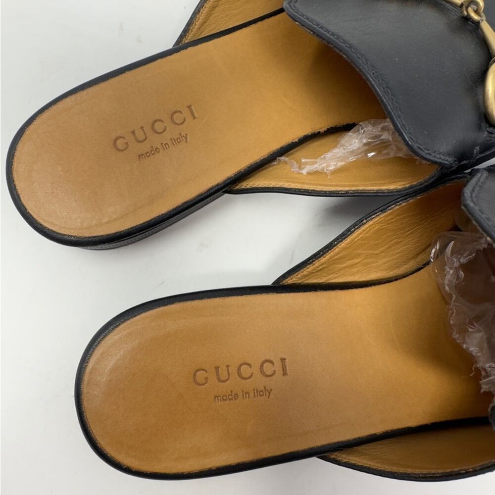 Gucci Princetown Black Leather Horsebit Mules Loafers Size 38 - Picture 8 of 12